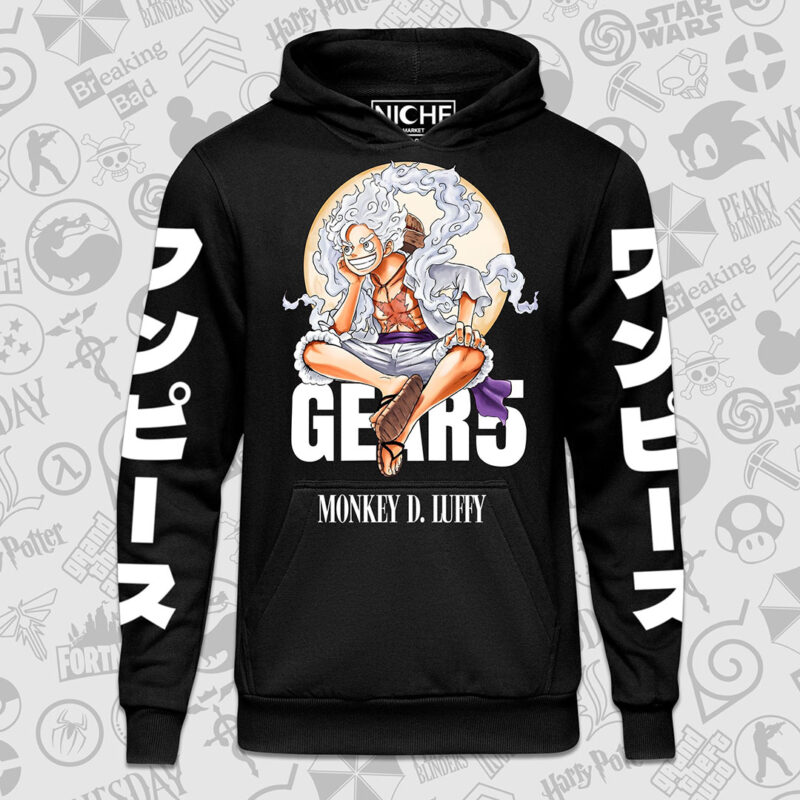 Luffy Gear 5 Sitting on Text Hoodie