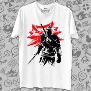 تیشرت Witcher طرح Geralt Silhouette with Red Wolf