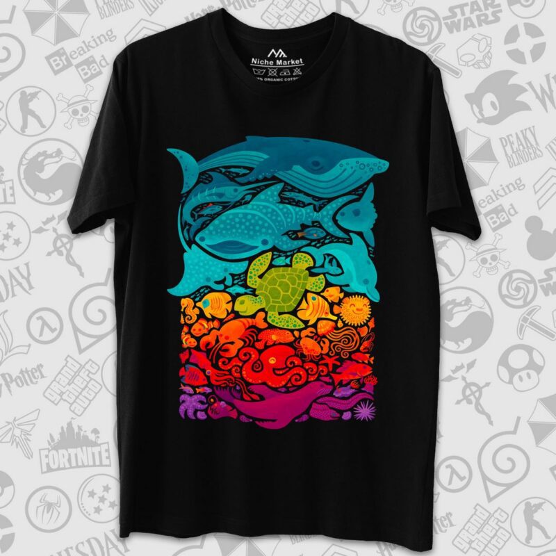 Sea Creatures Black - 1K JPEG