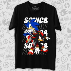 تیشرت Sonic طرح Sonic and Shadow Colored Horizontal