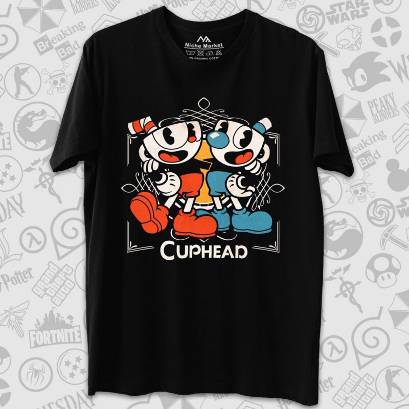 cuphead and mugman classic vintage black - 1K JPEG
