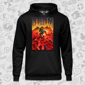 هودی مشکی Doom طرح Iconic Game Cover